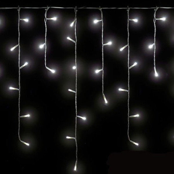 104 Λαμπάκια LED Ψυχρό ,βροχή 3*0,6*0,4*0,3 ασύμμετρη  Διάφανο Καλώδιο Ρεύματος, με επέκταση