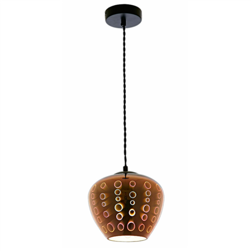 Φωτιστικό 3D Κρεμαστό από Γυαλί Χρώμιο με Κύκλους D200